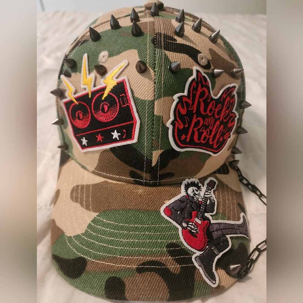 Rockstar Camouflage Studded Hat  with chain